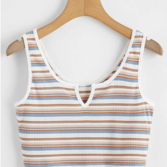 ROMWE Tops - ROMWE Tank NWOT Striped Notched PINK, BLUE, WHITE